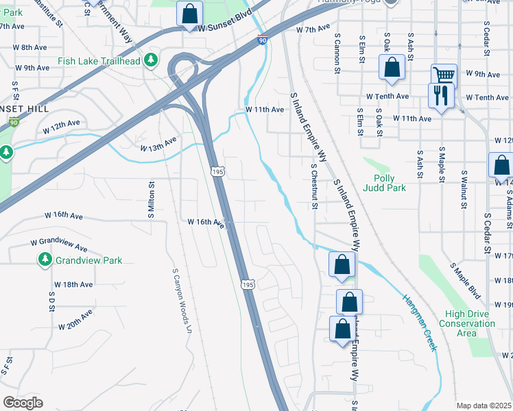 map of restaurants, bars, coffee shops, grocery stores, and more near 2321 West 15th Avenue in Spokane