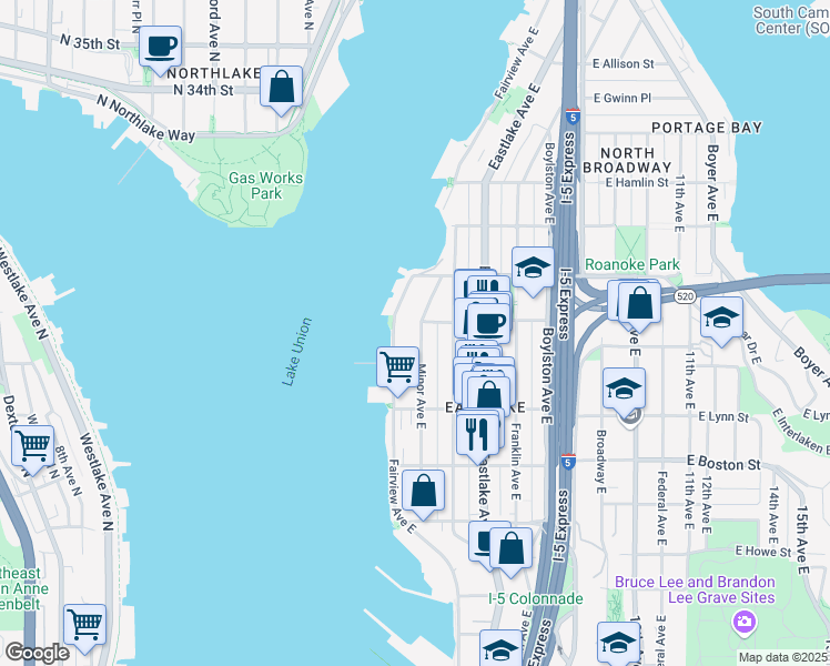 map of restaurants, bars, coffee shops, grocery stores, and more near 2356 Minor Avenue East in Seattle