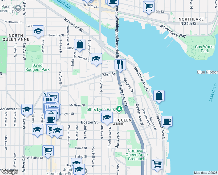 map of restaurants, bars, coffee shops, grocery stores, and more near 426 Smith Street in Seattle
