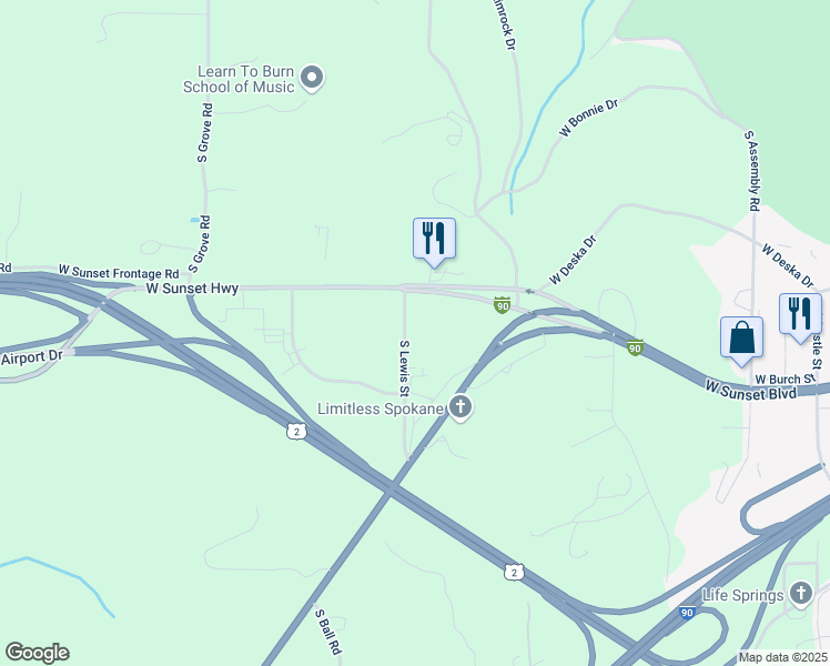 map of restaurants, bars, coffee shops, grocery stores, and more near 1515 South Lewis Street in Spokane