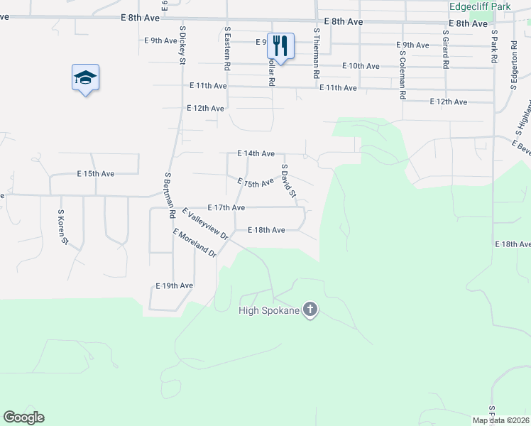 map of restaurants, bars, coffee shops, grocery stores, and more near 6419 East 18th Avenue in Spokane Valley