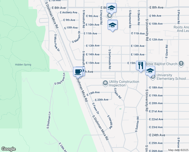 map of restaurants, bars, coffee shops, grocery stores, and more near 10016 East 17th Lane in Spokane Valley