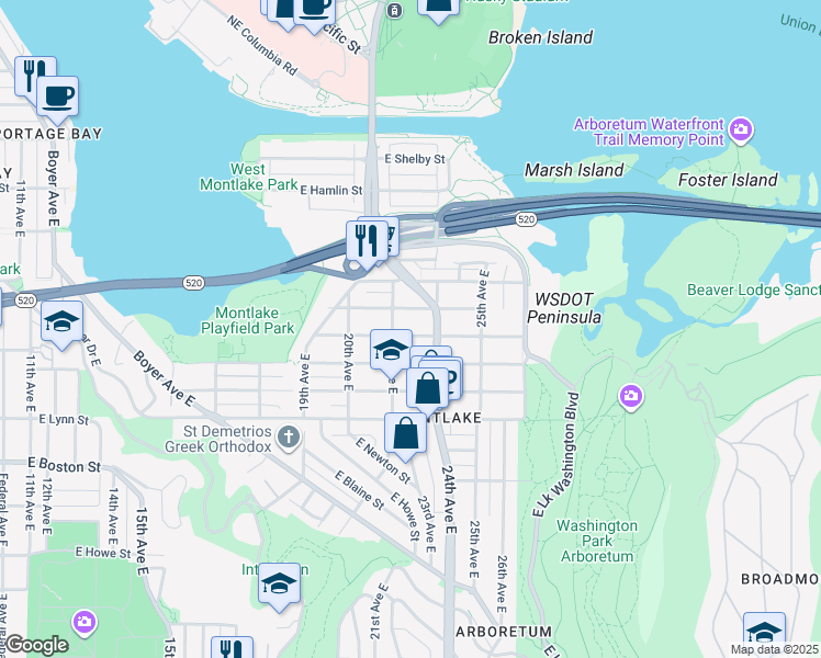 map of restaurants, bars, coffee shops, grocery stores, and more near in Seattle
