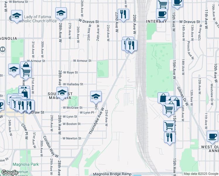 map of restaurants, bars, coffee shops, grocery stores, and more near 2318 West Smith Street in Seattle