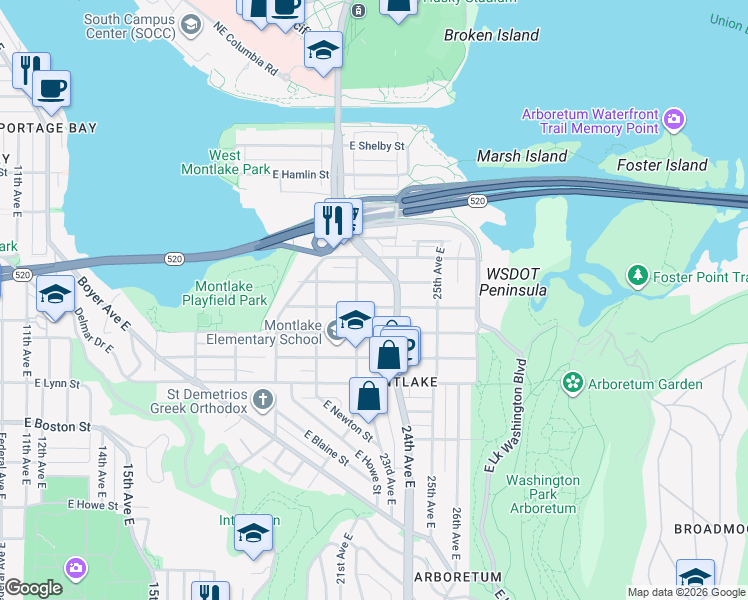 map of restaurants, bars, coffee shops, grocery stores, and more near 2212 East Miller Street in Seattle