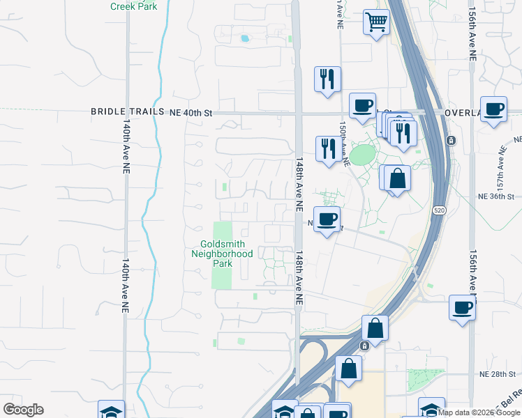 map of restaurants, bars, coffee shops, grocery stores, and more near 14637 Northeast 35th Street in Bellevue