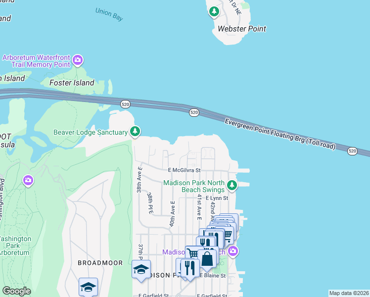 map of restaurants, bars, coffee shops, grocery stores, and more near 2542 39th Avenue East in Seattle