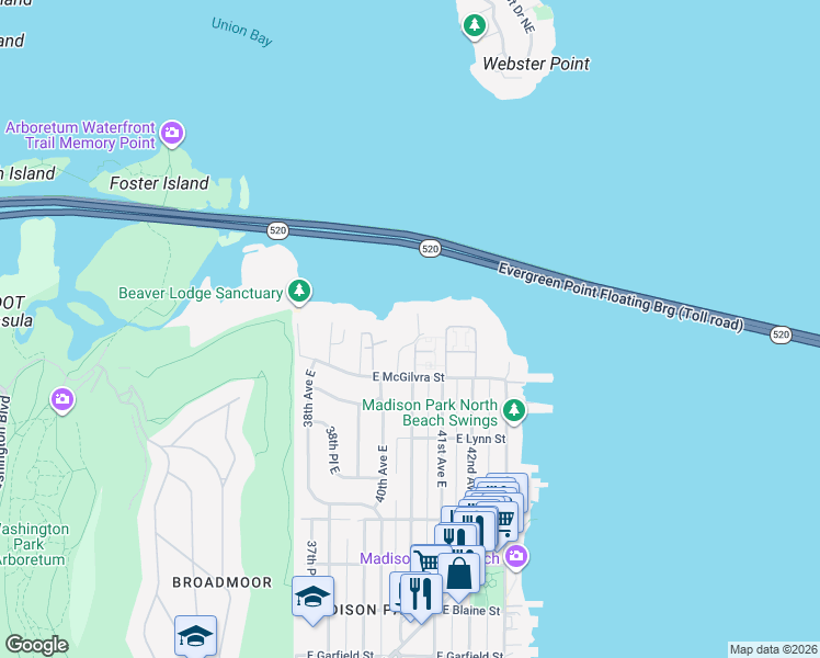 map of restaurants, bars, coffee shops, grocery stores, and more near 2542 39th Avenue East in Seattle