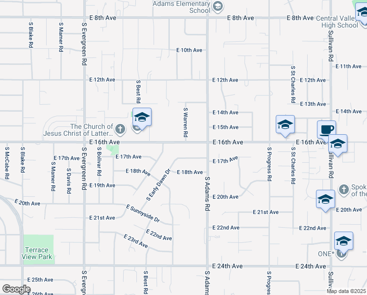 map of restaurants, bars, coffee shops, grocery stores, and more near 1702 South Early Dawn Drive in Spokane Valley