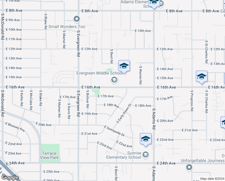 map of restaurants, bars, coffee shops, grocery stores, and more near 14224 East 17th Avenue in Spokane Valley