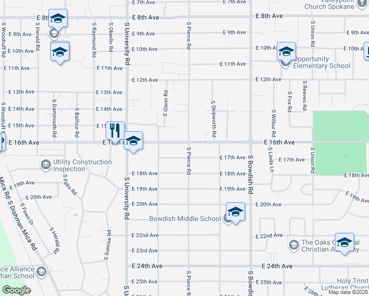 map of restaurants, bars, coffee shops, grocery stores, and more near 11021 East 17th Avenue in Spokane Valley