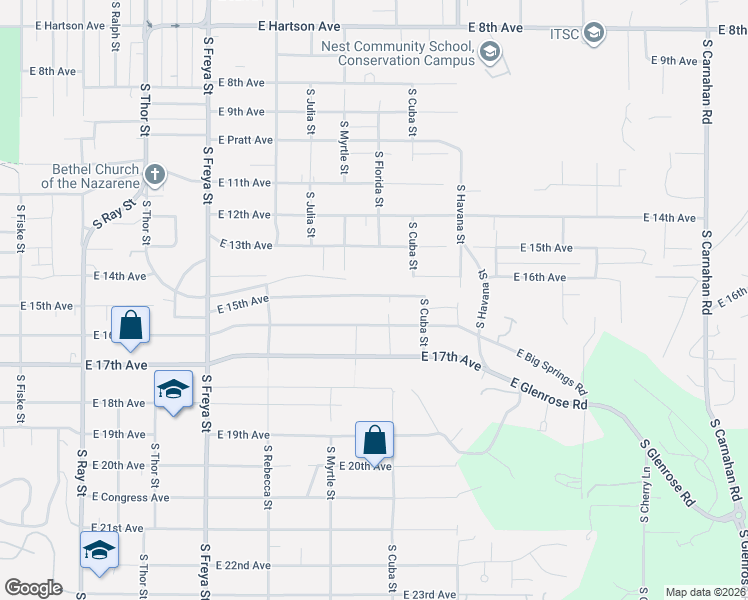 map of restaurants, bars, coffee shops, grocery stores, and more near 4009 East 16th Avenue in Spokane