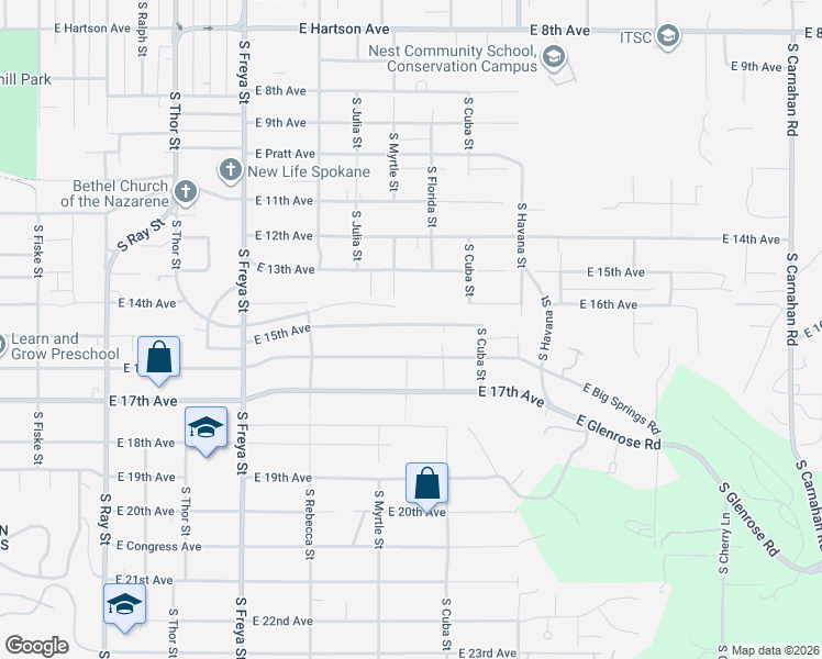 map of restaurants, bars, coffee shops, grocery stores, and more near 4009 East 16th Avenue in Spokane
