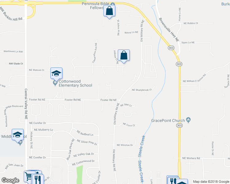 map of restaurants, bars, coffee shops, grocery stores, and more near 8628 Foster Grove Court Northeast in Bremerton