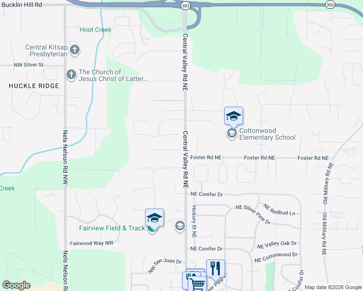 map of restaurants, bars, coffee shops, grocery stores, and more near 11 Northwest Bridle Ridge Place in Bremerton