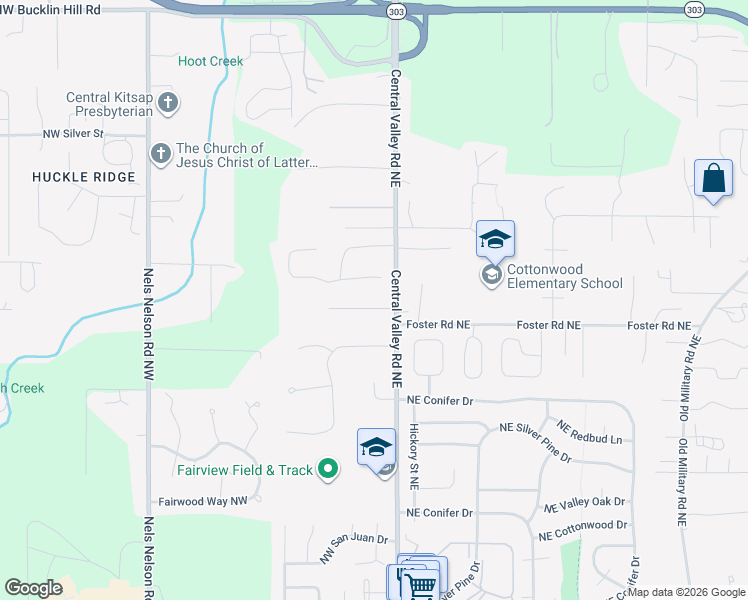 map of restaurants, bars, coffee shops, grocery stores, and more near 109 Northwest Bridle Ridge Place in Bremerton