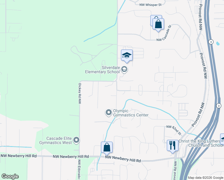 map of restaurants, bars, coffee shops, grocery stores, and more near 8619 Dickey Place Northwest in Silverdale