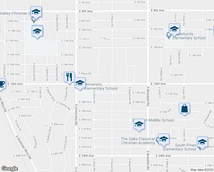 map of restaurants, bars, coffee shops, grocery stores, and more near 11021 East 17th Avenue in Spokane Valley