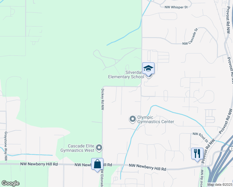 map of restaurants, bars, coffee shops, grocery stores, and more near 9001 Hoot Ridge Lane Northwest in Silverdale
