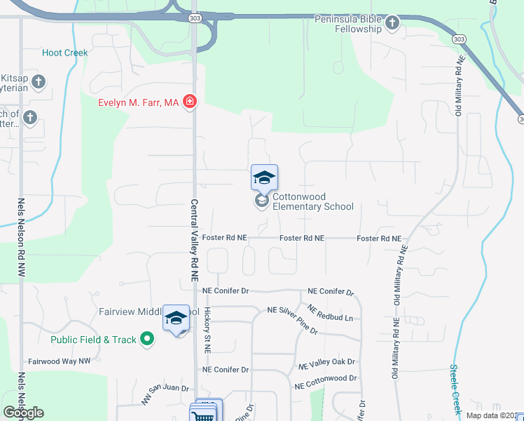 map of restaurants, bars, coffee shops, grocery stores, and more near 330 Foster Road Northeast in Bremerton