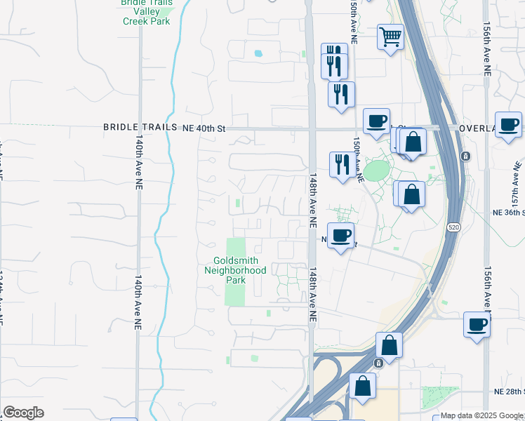 map of restaurants, bars, coffee shops, grocery stores, and more near 14557 Northeast 36th Street in Bellevue