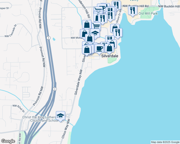 map of restaurants, bars, coffee shops, grocery stores, and more near 8756 Shore Place Northwest in Silverdale