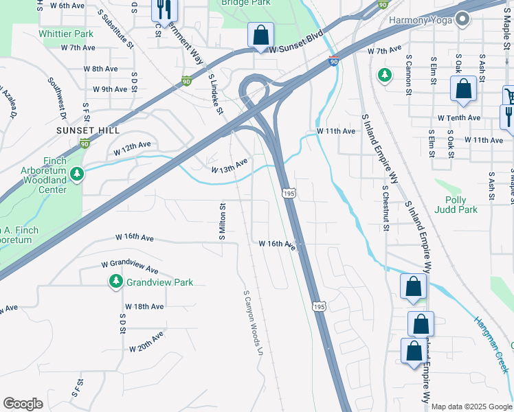 map of restaurants, bars, coffee shops, grocery stores, and more near 2615 West 14th Avenue in Spokane