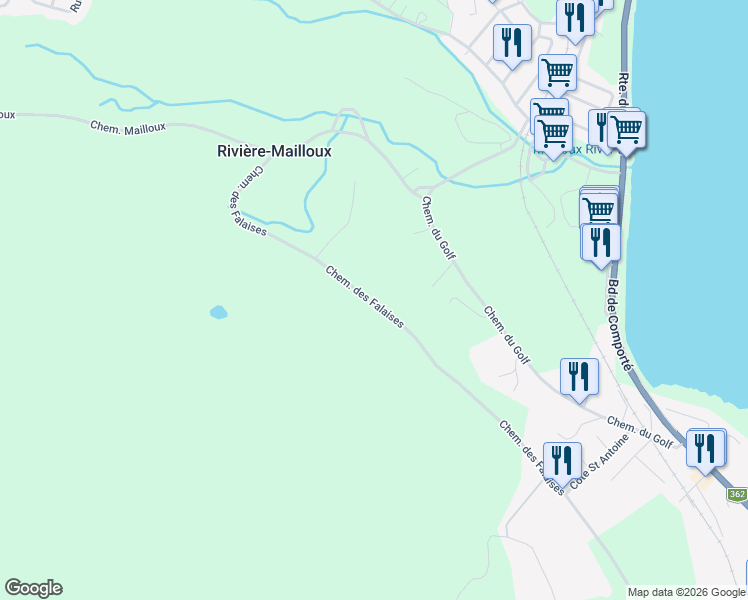 map of restaurants, bars, coffee shops, grocery stores, and more near 75 Chemin des Falaises in La Malbaie
