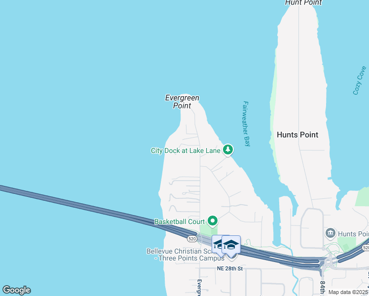 map of restaurants, bars, coffee shops, grocery stores, and more near 3455 Evergreen Point Road in Medina