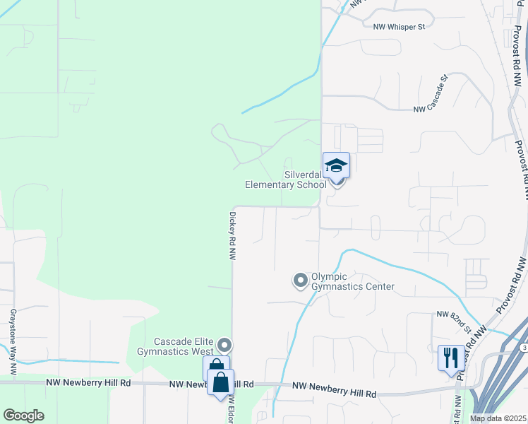 map of restaurants, bars, coffee shops, grocery stores, and more near 9001 Hoot Ridge Lane Northwest in Silverdale