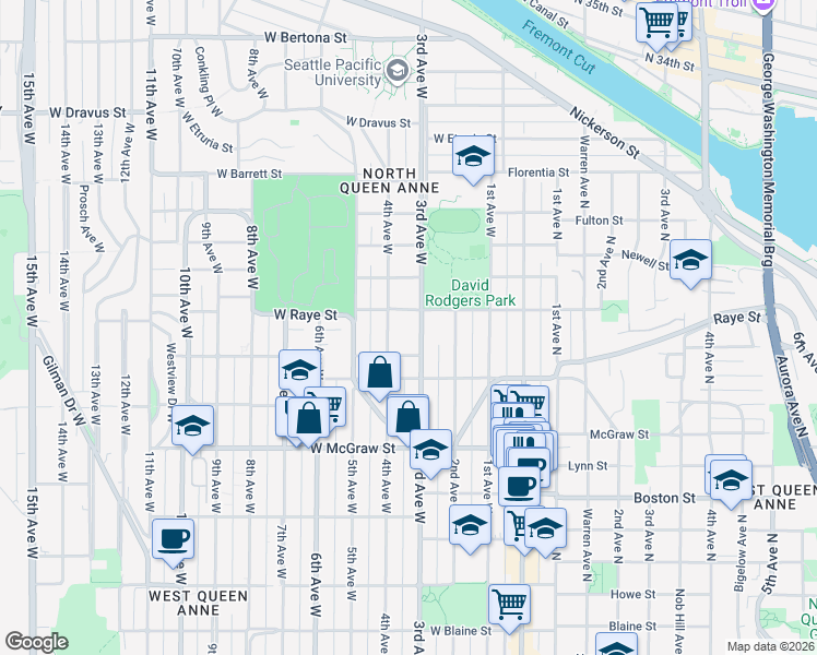 map of restaurants, bars, coffee shops, grocery stores, and more near in Seattle