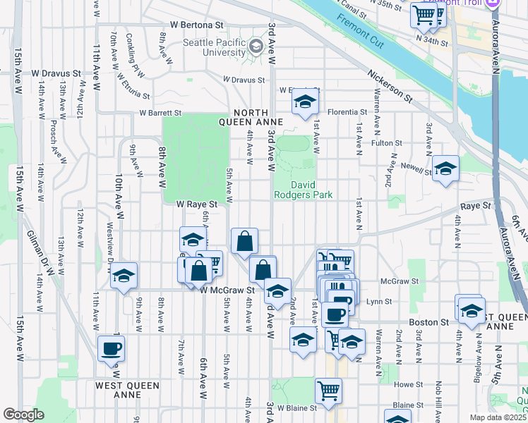map of restaurants, bars, coffee shops, grocery stores, and more near in Seattle
