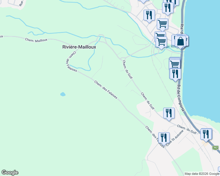 map of restaurants, bars, coffee shops, grocery stores, and more near 75 Chemin des Falaises in La Malbaie
