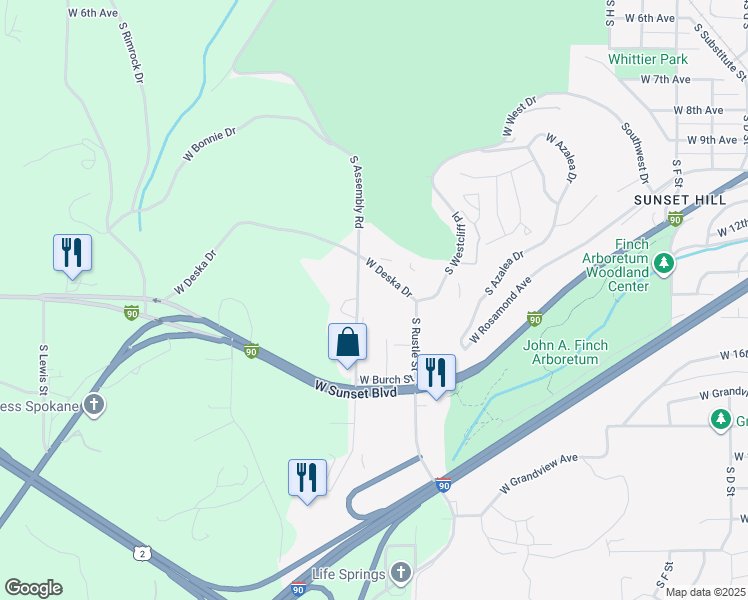 map of restaurants, bars, coffee shops, grocery stores, and more near 1403 South Assembly Street in Spokane