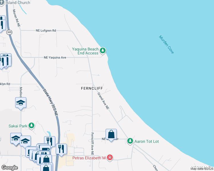map of restaurants, bars, coffee shops, grocery stores, and more near 10496 Northeast Fenton Road in Bainbridge Island