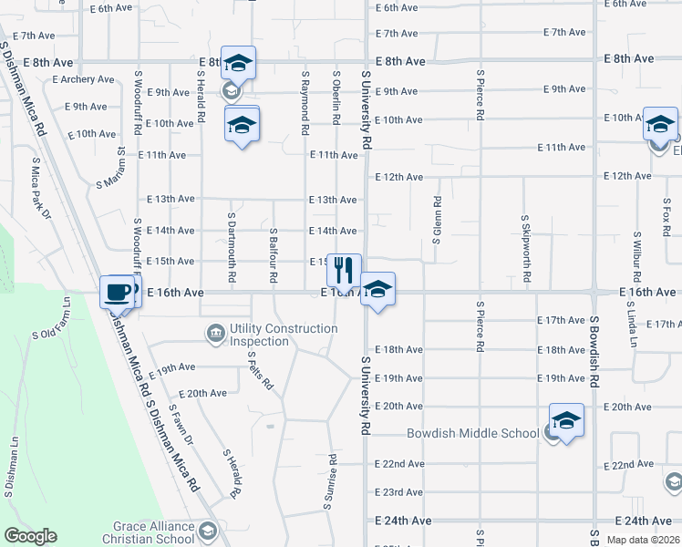 map of restaurants, bars, coffee shops, grocery stores, and more near 1511 South Oberlin Road in Spokane Valley