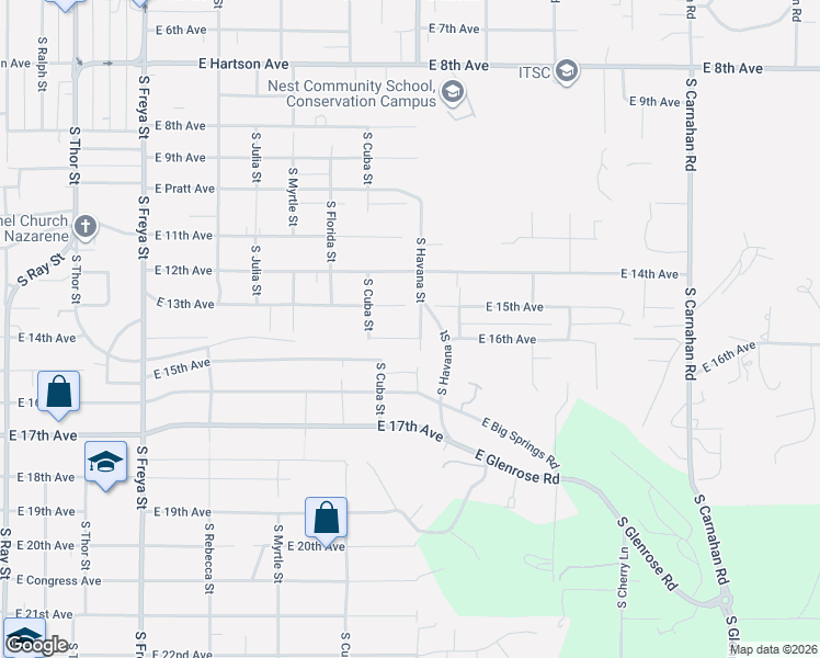 map of restaurants, bars, coffee shops, grocery stores, and more near 4211 East 14th Avenue in Spokane
