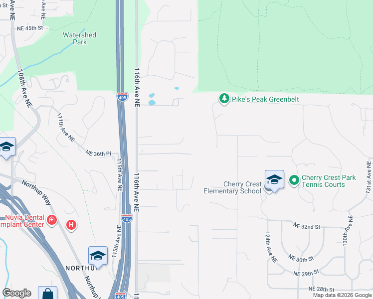 map of restaurants, bars, coffee shops, grocery stores, and more near 3650 116th Avenue Northeast in Bellevue