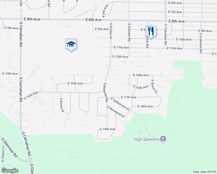 map of restaurants, bars, coffee shops, grocery stores, and more near 4241 East 12th Avenue in Spokane