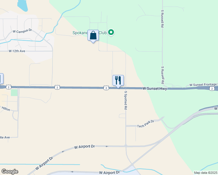 map of restaurants, bars, coffee shops, grocery stores, and more near 7734 West Sunset Highway in Spokane