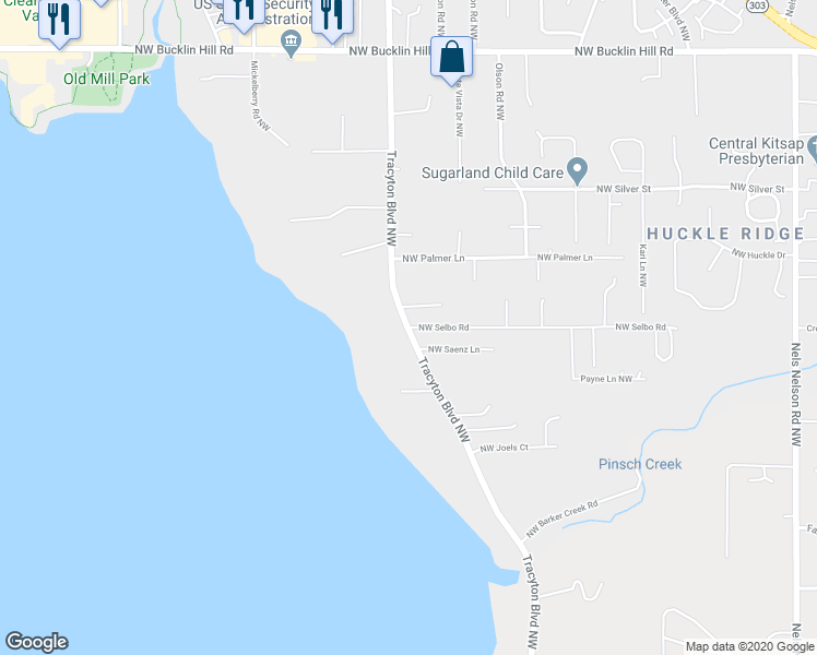 map of restaurants, bars, coffee shops, grocery stores, and more near 8852 Tracyton Boulevard Northwest in Bremerton