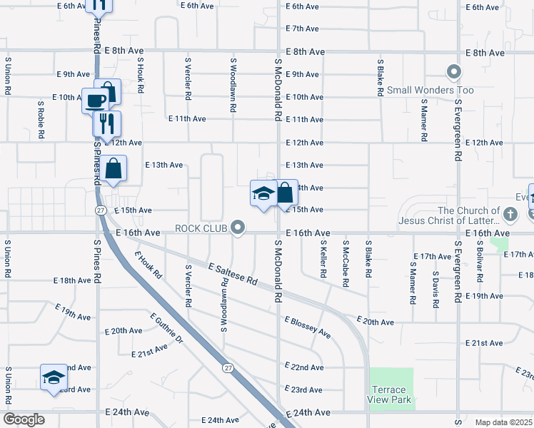 map of restaurants, bars, coffee shops, grocery stores, and more near 1512 South McDonald Road in Spokane