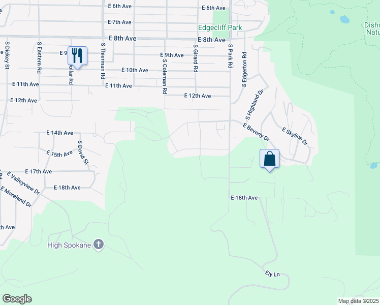 map of restaurants, bars, coffee shops, grocery stores, and more near 7110 East 15th Avenue in Spokane Valley