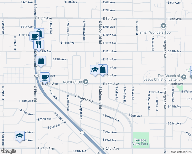 map of restaurants, bars, coffee shops, grocery stores, and more near 1512 S McDonald Rd in Spokane