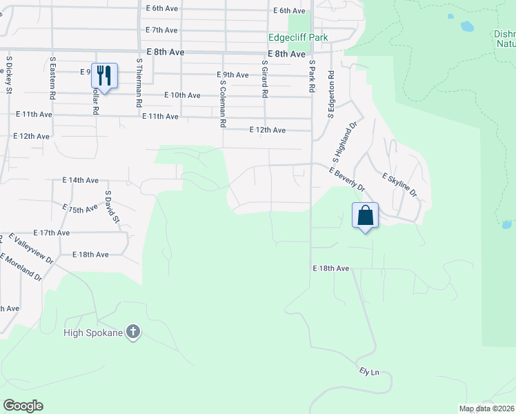 map of restaurants, bars, coffee shops, grocery stores, and more near 7110 East 15th Avenue in Spokane Valley