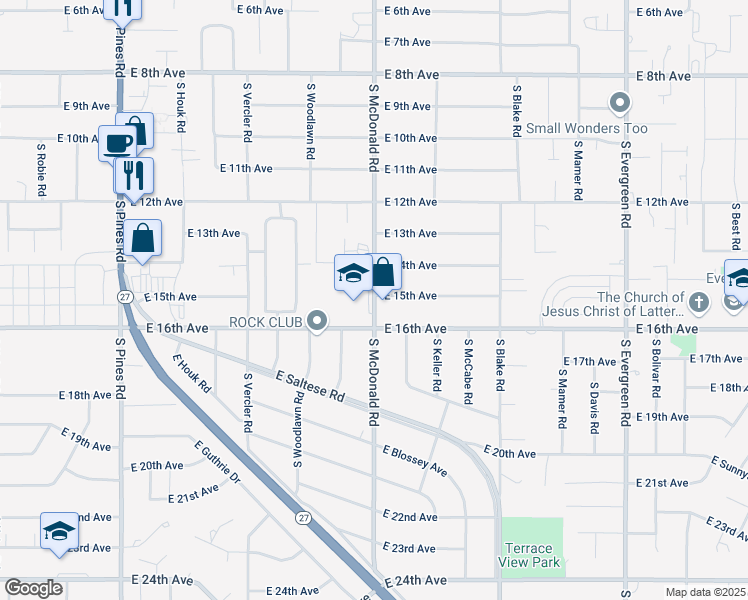 map of restaurants, bars, coffee shops, grocery stores, and more near 1512 South McDonald Road in Spokane