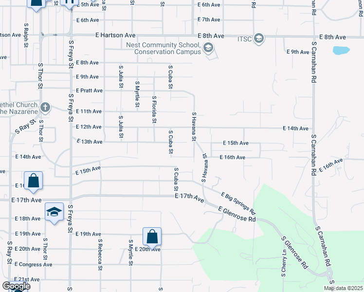 map of restaurants, bars, coffee shops, grocery stores, and more near 4224 East 13th Avenue in Spokane