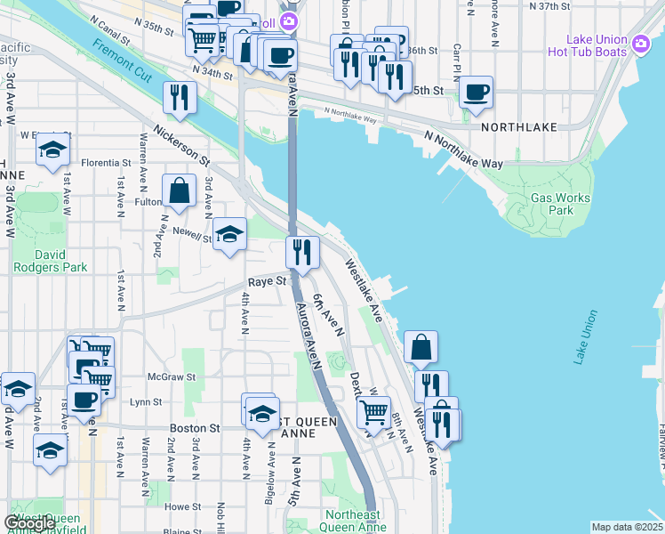 map of restaurants, bars, coffee shops, grocery stores, and more near 2508 6th Avenue North in Seattle