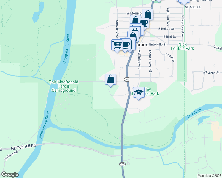 map of restaurants, bars, coffee shops, grocery stores, and more near 31523 Northeast 40th Street in Carnation