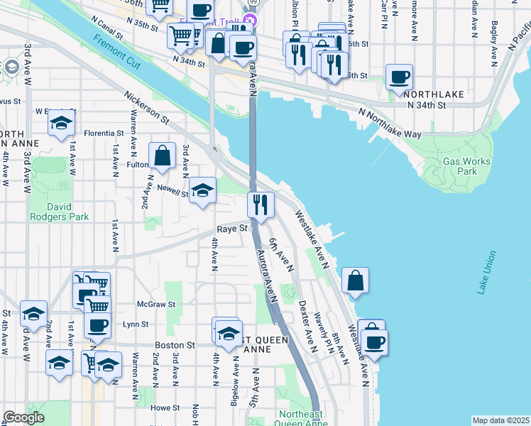 map of restaurants, bars, coffee shops, grocery stores, and more near 2508 6th Avenue North in Seattle